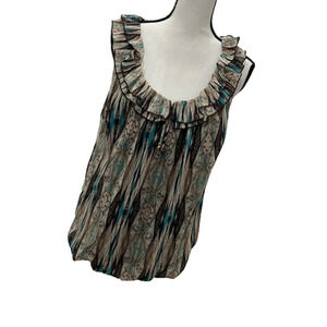 𝅺nwot, DRESSBARN, Ruffle, Brown Green Blouse, Size XL, 100% Polyester